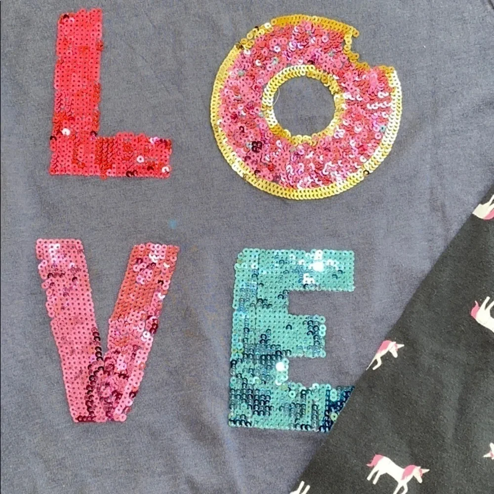 Gymboree Girls 10/12 Outfit Love‎ Donut Sequin Top & Unicorn Leggings Set
